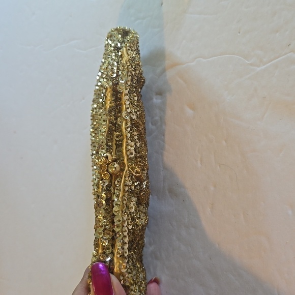 Micheri Gold Sequin BEADED Sparkle Vintage British MEDIUM clutch Handmade - Picture 3 of 8